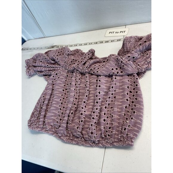 Free People That Girl Eyelet Off The Shoulder Ruffle Crop Top Size‎ XS purple - Picture 5 of 8